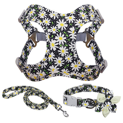 Printed Dog Collar Harness Leash Set