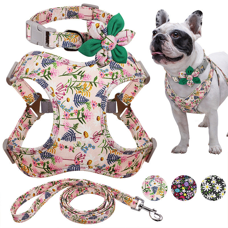 Printed Dog Collar Harness Leash Set