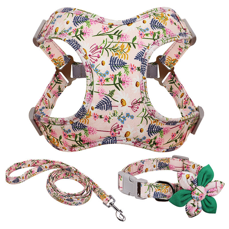 Printed Dog Collar Harness Leash Set