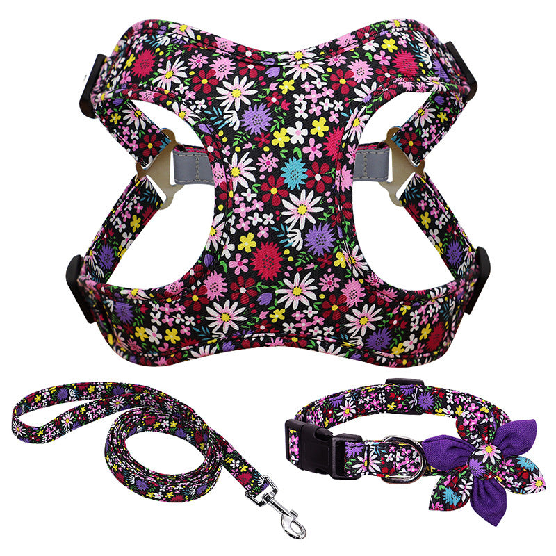 Printed Dog Collar Harness Leash Set