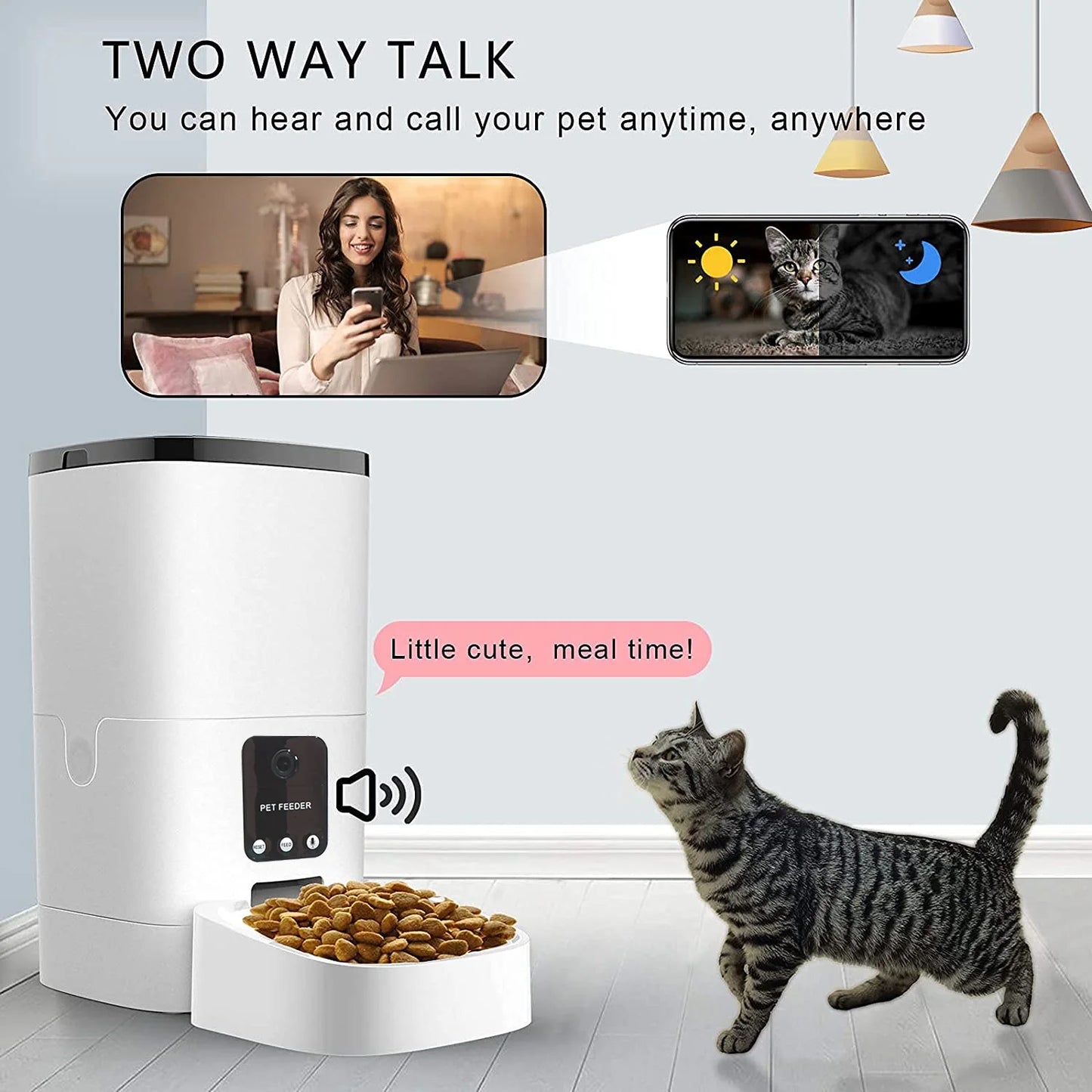  Automatic Pet Feeder for Cats and Dogs, 6L1080P Camera,App Control,Voice Recorder,Timed Feeder for Schedule Feeding, Dual Power Supply,Wifi Pet Food Dispenser with App Control