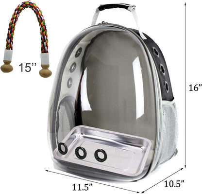 Pet Space Capsule Backpack Carrier, Stainless Steel Tray and Standing Perch (Large, Black)