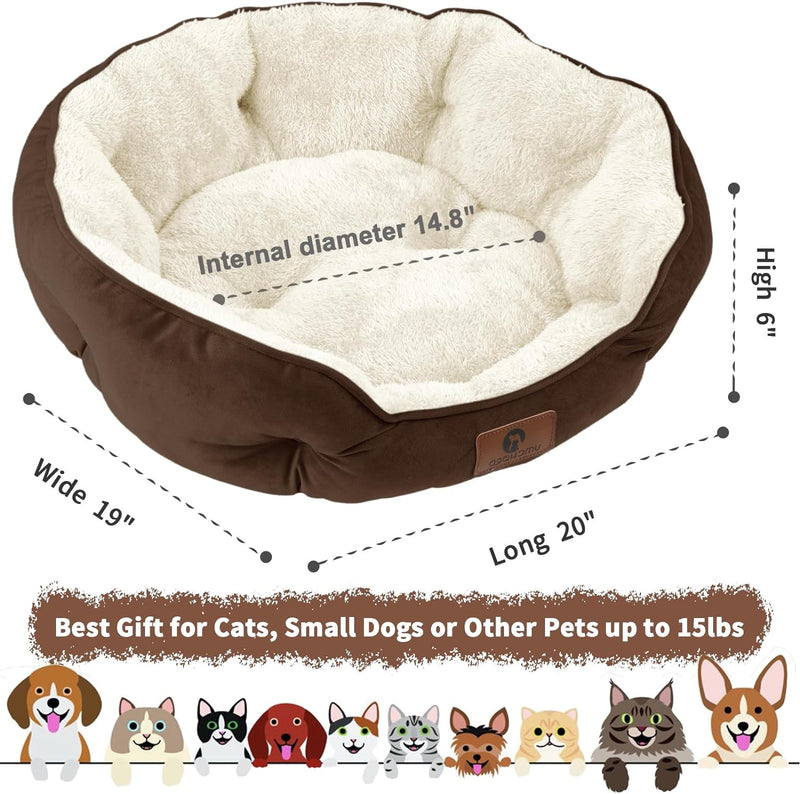 Small Pet Bed for Small Dogs and Cat, Extra Soft & Machine Washable with Anti-Slip & Water-Resistant Oxford Bottom, Brown, 20 Inches