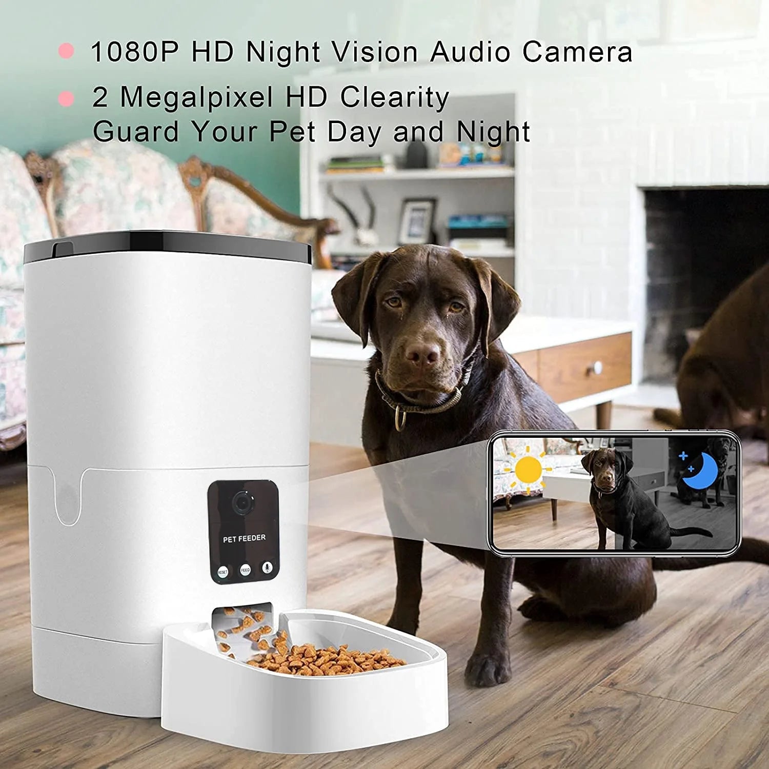  Automatic Pet Feeder for Cats and Dogs, 6L1080P Camera,App Control,Voice Recorder,Timed Feeder for Schedule Feeding, Dual Power Supply,Wifi Pet Food Dispenser with App Control