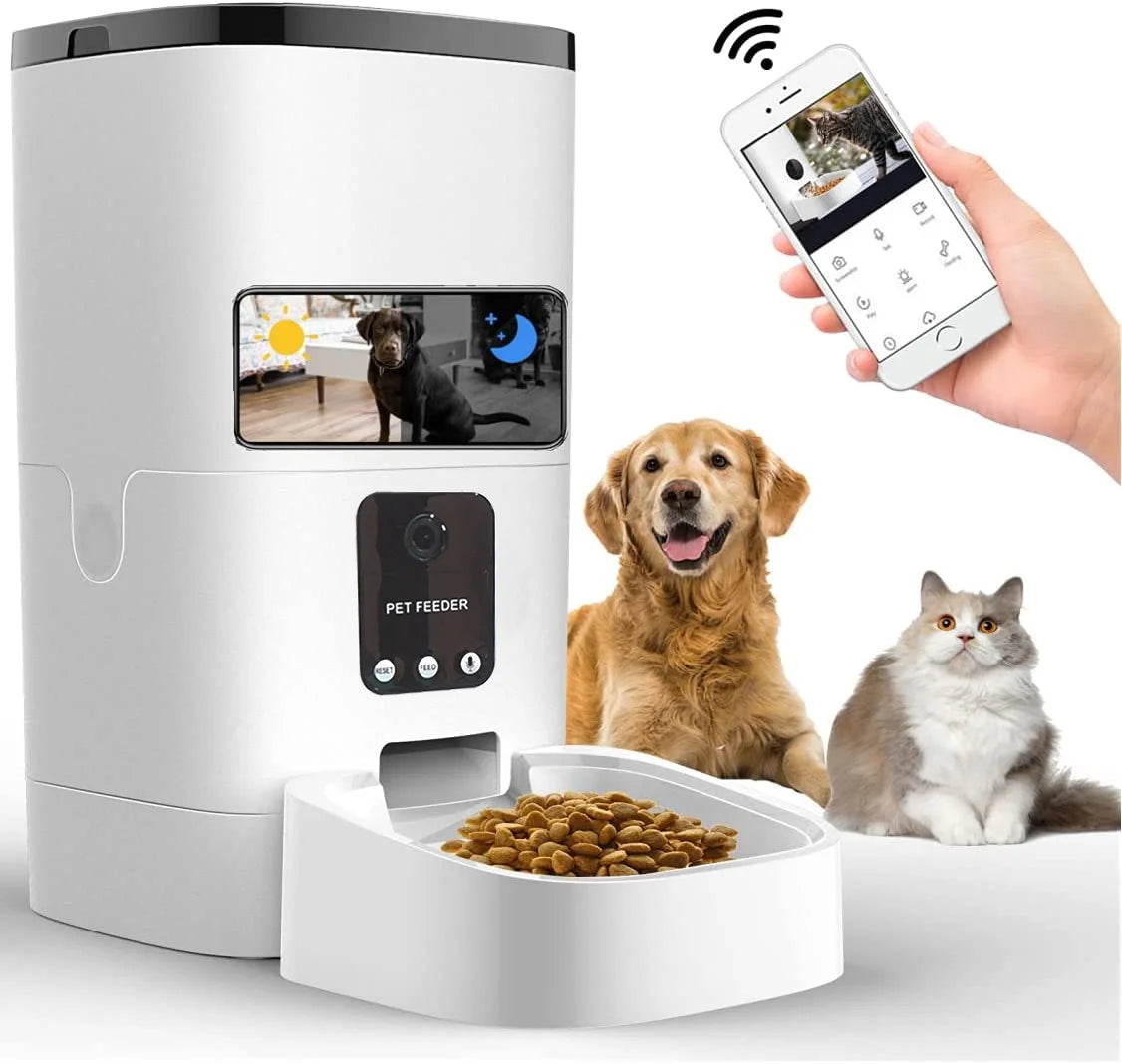  Automatic Pet Feeder for Cats and Dogs, 6L1080P Camera,App Control,Voice Recorder,Timed Feeder for Schedule Feeding, Dual Power Supply,Wifi Pet Food Dispenser with App Control