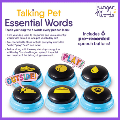 Talking Pet Essential Words 6-Piece Buttons for Dog Communication, Dog Toys