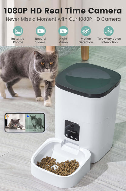  Automatic Pet Feeder for Cats and Dogs, 6L1080P Camera,App Control,Voice Recorder,Timed Feeder for Schedule Feeding, Dual Power Supply,Wifi Pet Food Dispenser with App Control