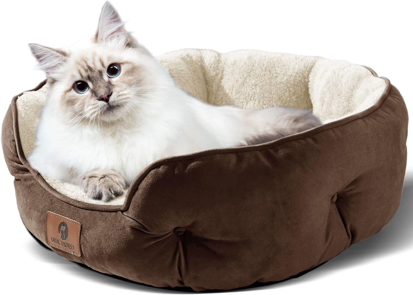 Small Pet Bed for Small Dogs and Cat, Extra Soft & Machine Washable with Anti-Slip & Water-Resistant Oxford Bottom, Brown, 20 Inches