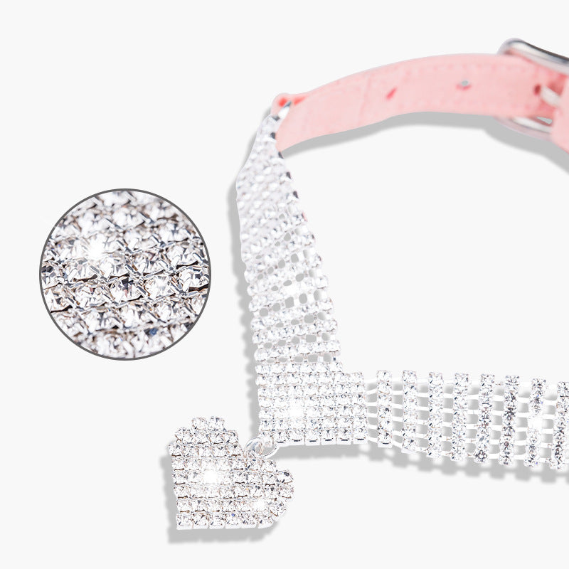 Shiny Rhinestone Pet Suede Soft Love Love Diamond Cat Collar