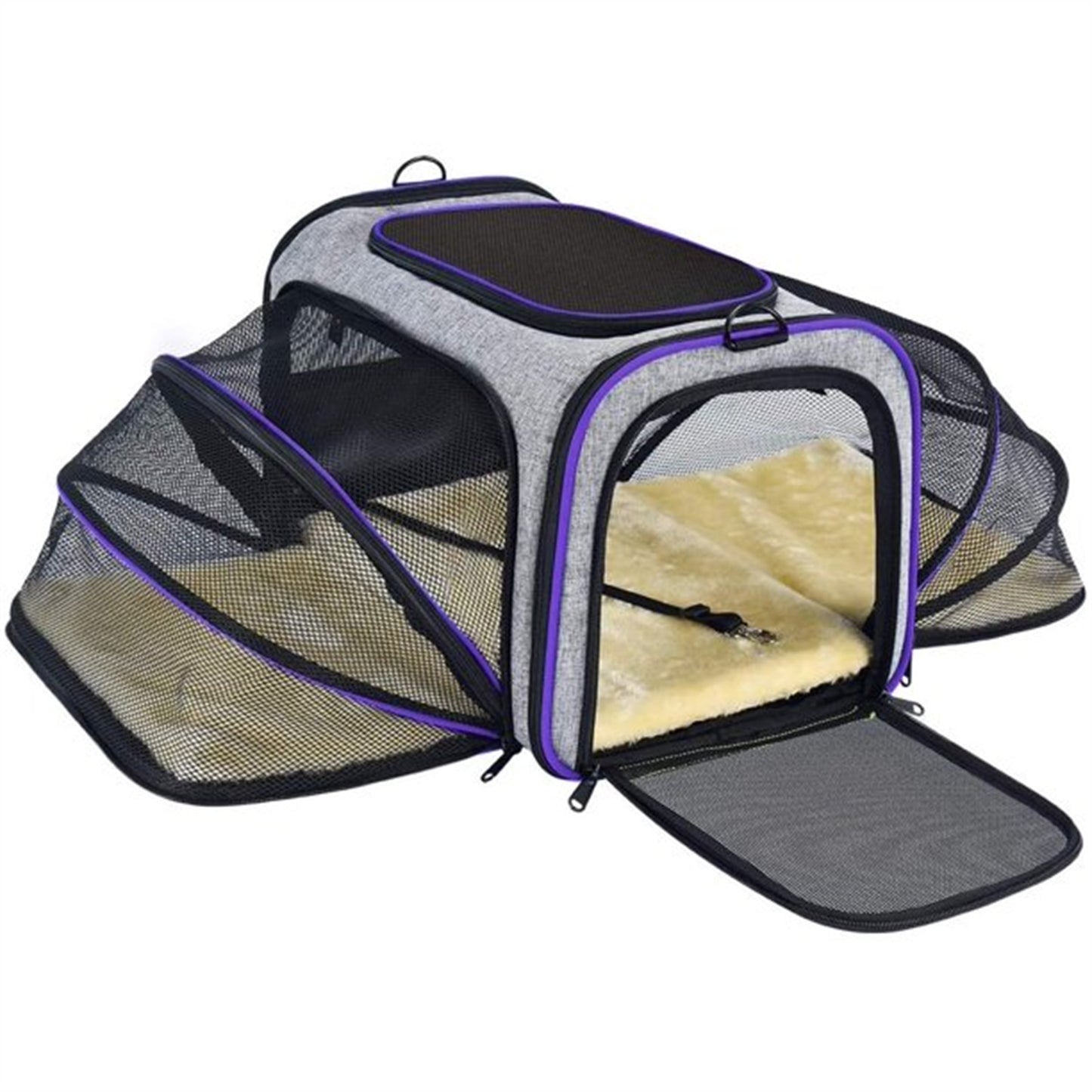 Pet Travel Bag Airline Approved Expandable Foldable 3 Doors 2 Reflective Tapes