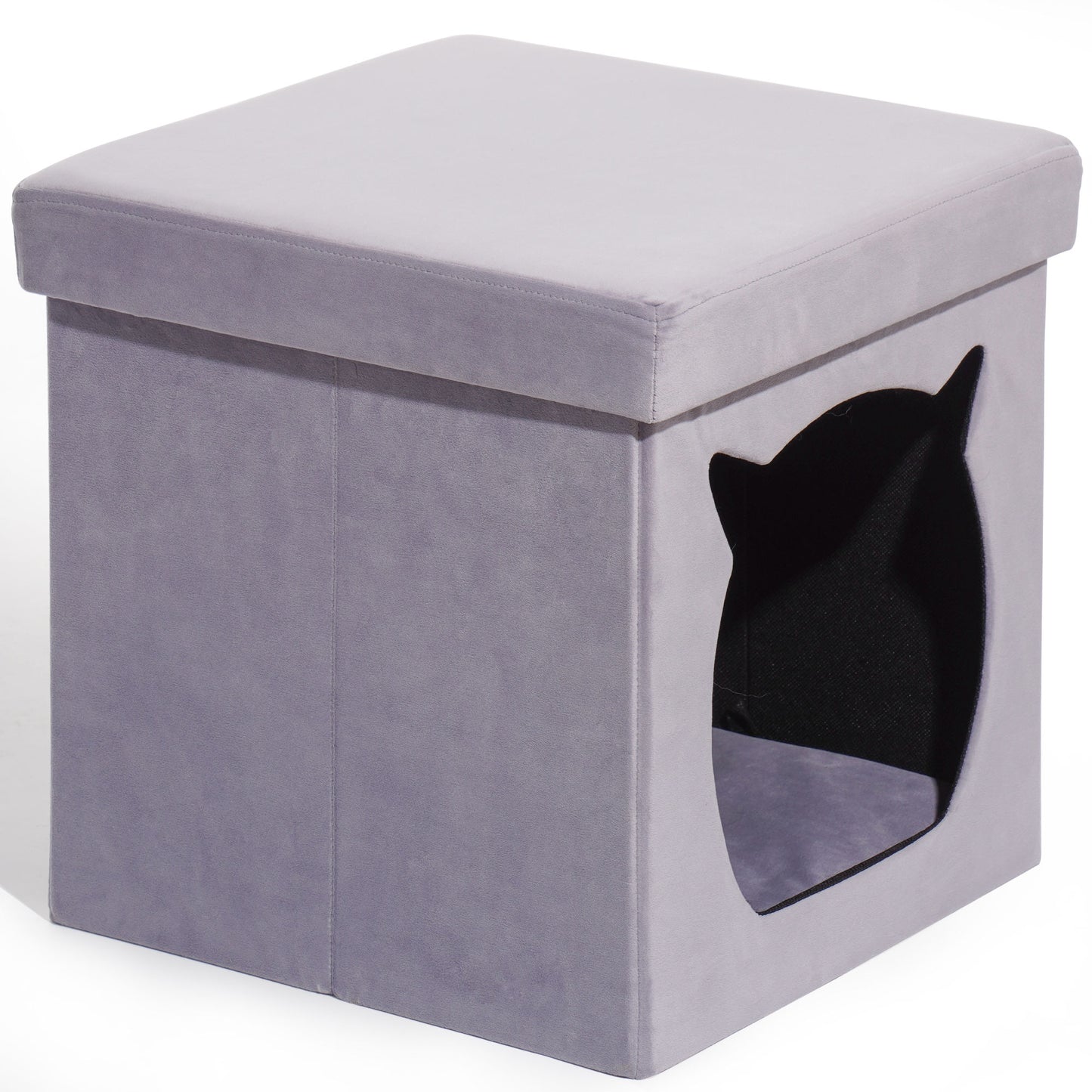 Velvet Folding Pet Ottoman, Footrest Stool with Cat Bed