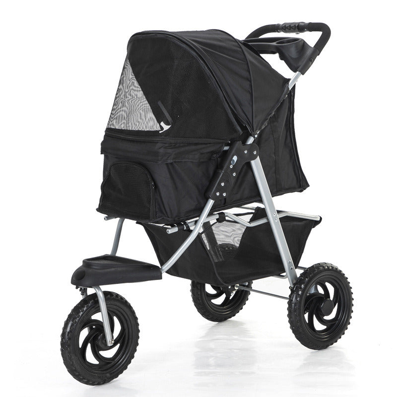 Three Wheel Folding Pet Stroller, Dog Jogger Travel Cats Carrier Adjustable Canopy Storage Brake Mesh Window