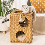 Rattan Cat Litter, Cat Bed with Rattan Ball and Cushion, Brown