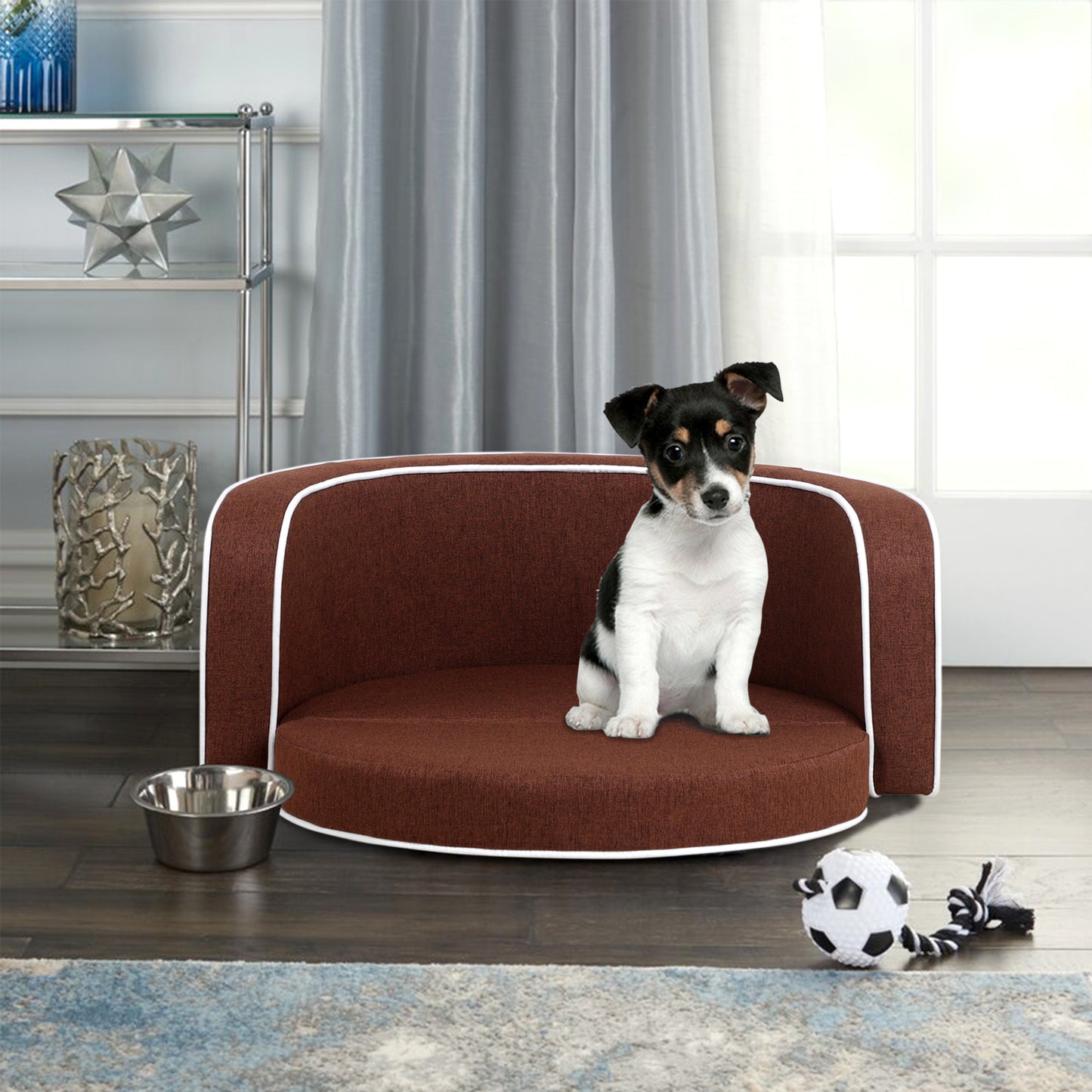 Round Pet Sofa, White Roller Lines