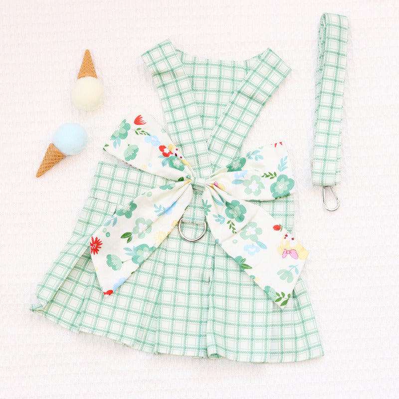 Plaid Design Bow Tie Pet Dress