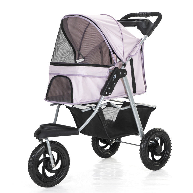 Three Wheel Folding Pet Stroller, Dog Jogger Travel Cats Carrier Adjustable Canopy Storage Brake Mesh Window
