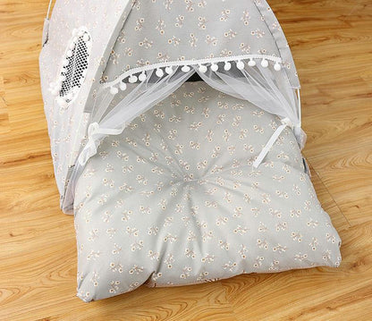 Washable Pet Puppy Kennel Dog Cat Tent, Pet Tent Bed, Pet Teepee Dog Cat Bed with Canopy, Pet Bed, Portable Foldable Durable Pet Tent