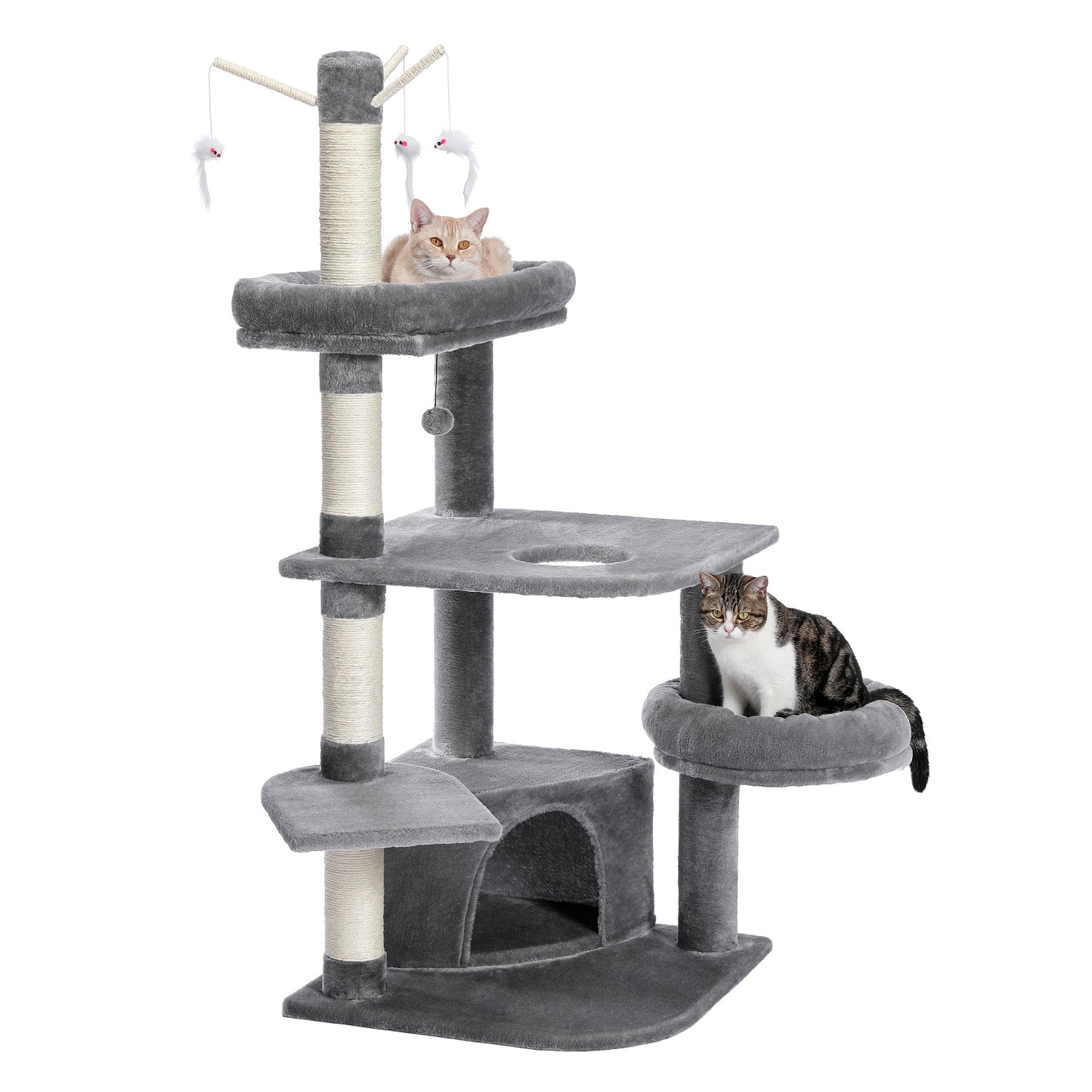 Multi-Functional Large Cat Tree with Super Large Condo, Spacious Top Perch, Sisal Scratching Post and Cat Interactive Toy For Big and Fat Cats