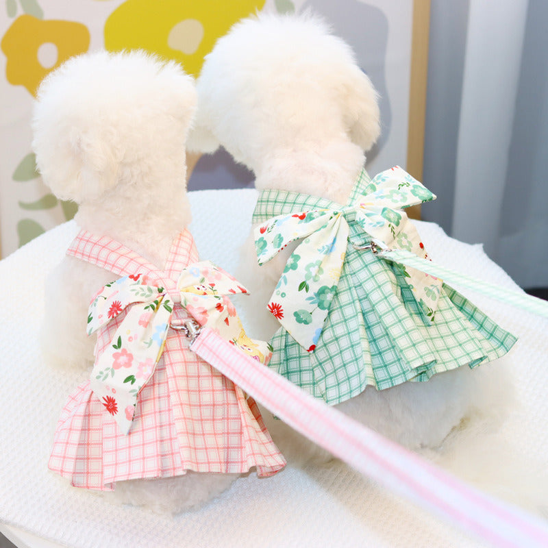 Plaid Design Bow Tie Pet Dress