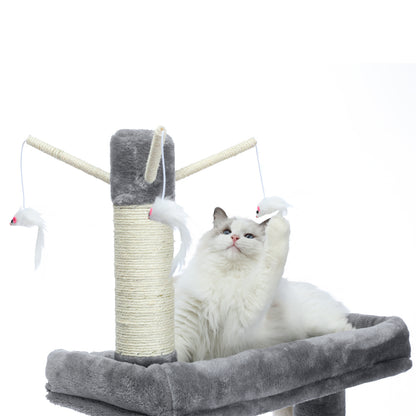 Modern Large Cat Tree with Spacious Condo, Large Top Perch, Cozy Hammock, Scratching Post, Climbing Ladder, Feeding Bowl and Cat Interactive Toy For Big and Fat Cats