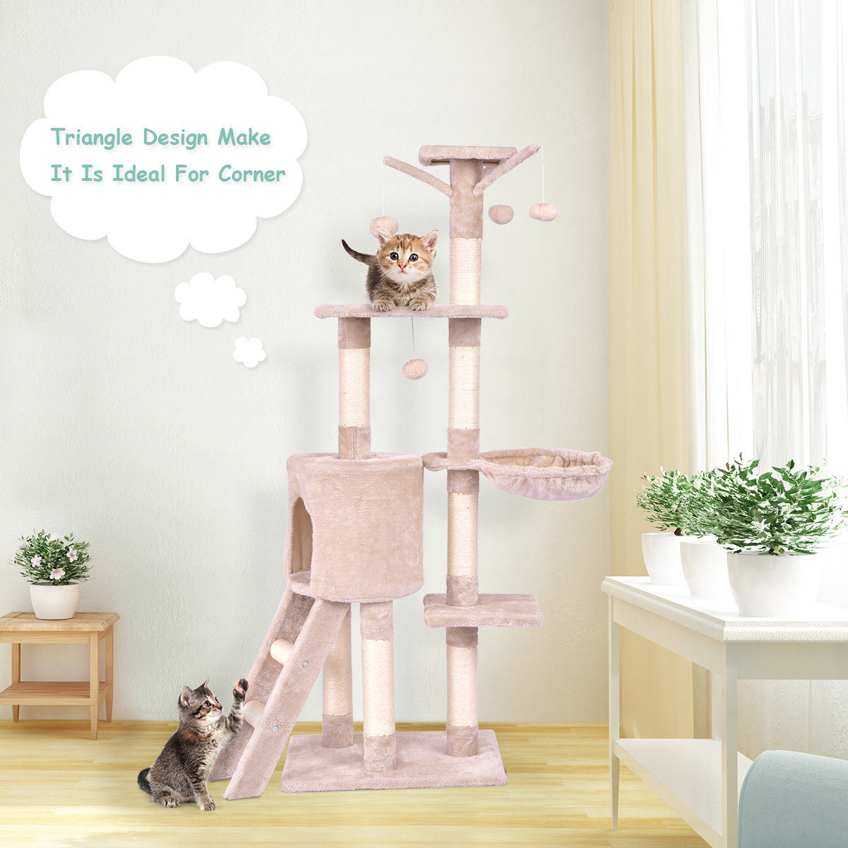 Pet Play Condo Scratching Posts Ladder For Cat Play Tree 56"