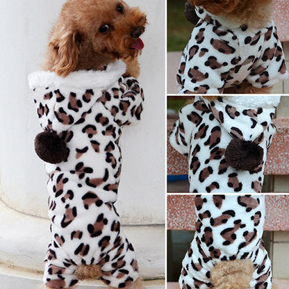 Leopard Hoodie Jumpsuit Doggy Pajamas Outwear