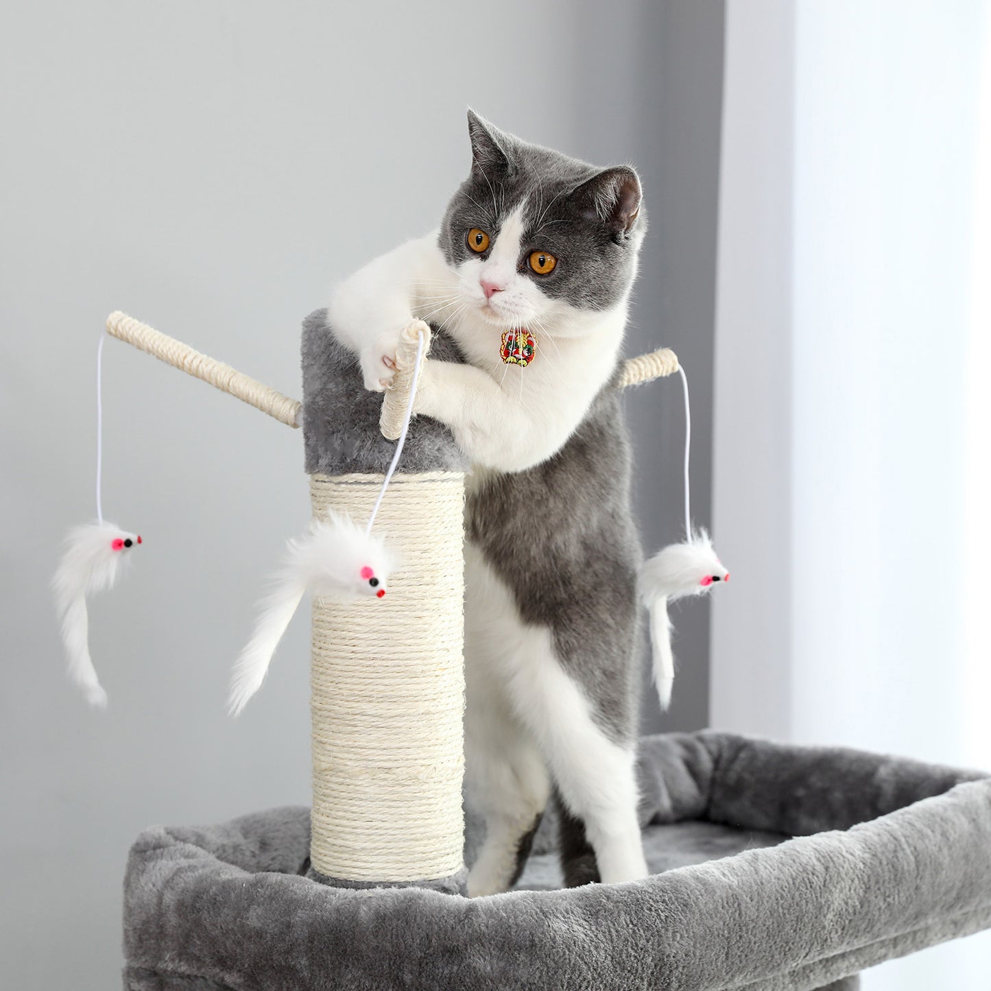 Multi-Functional Large Cat Tree with Super Large Condo, Spacious Top Perch, Sisal Scratching Post and Cat Interactive Toy For Big and Fat Cats