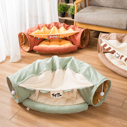 Cat Tunnel Toy Bed with Cushion