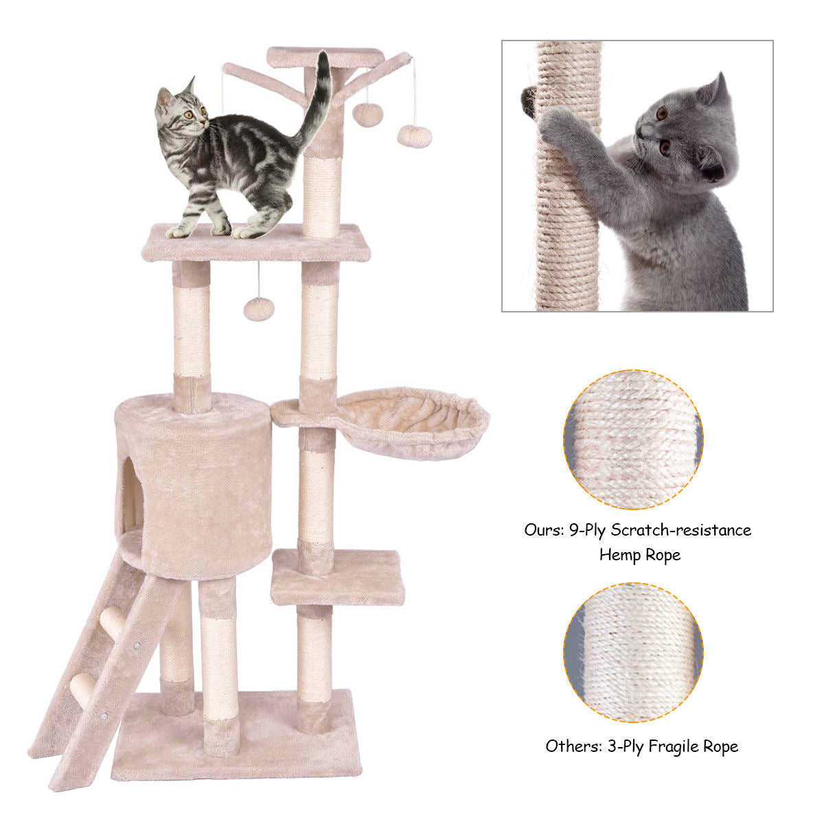 Pet Play Condo Scratching Posts Ladder For Cat Play Tree 56"