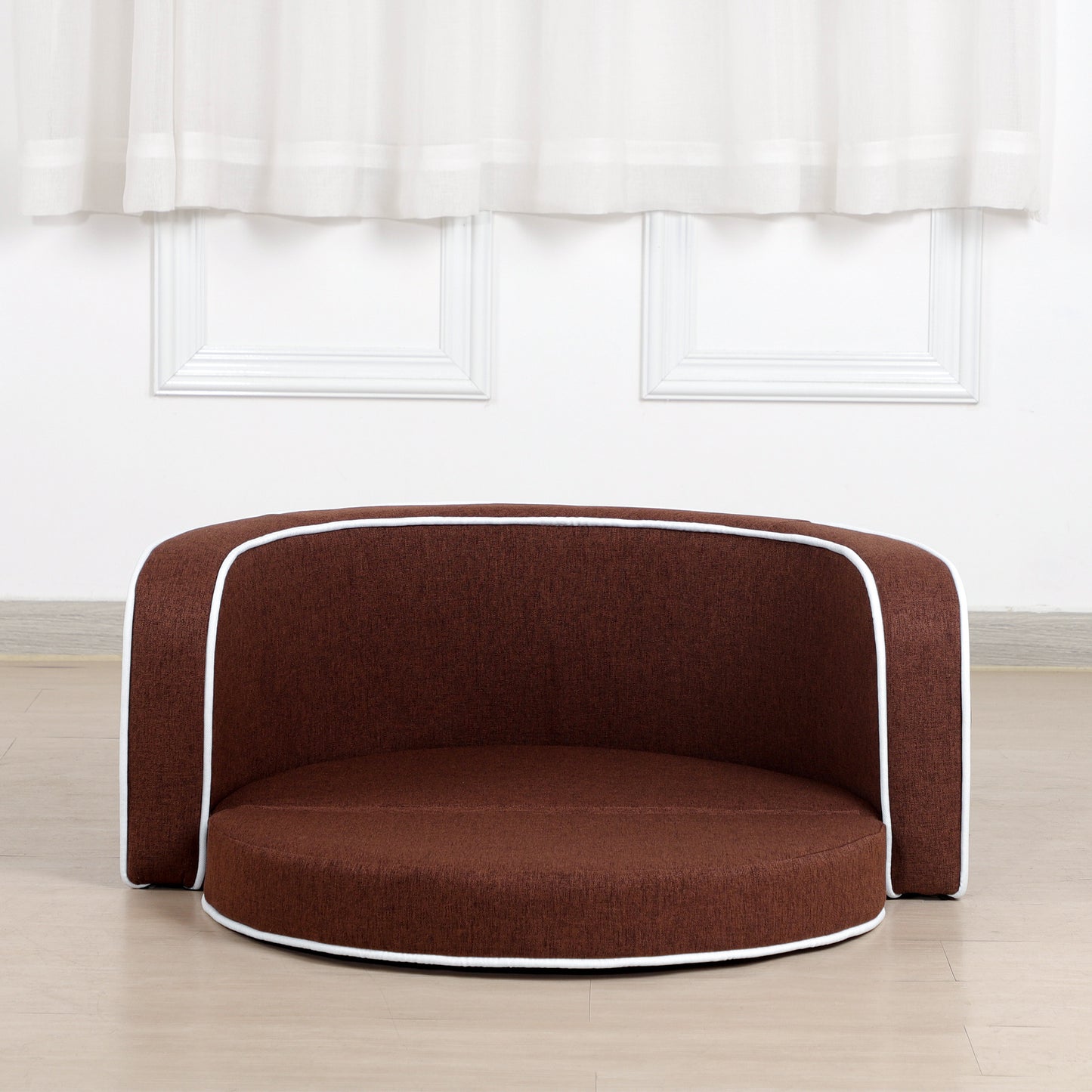 Round Pet Sofa, White Roller Lines