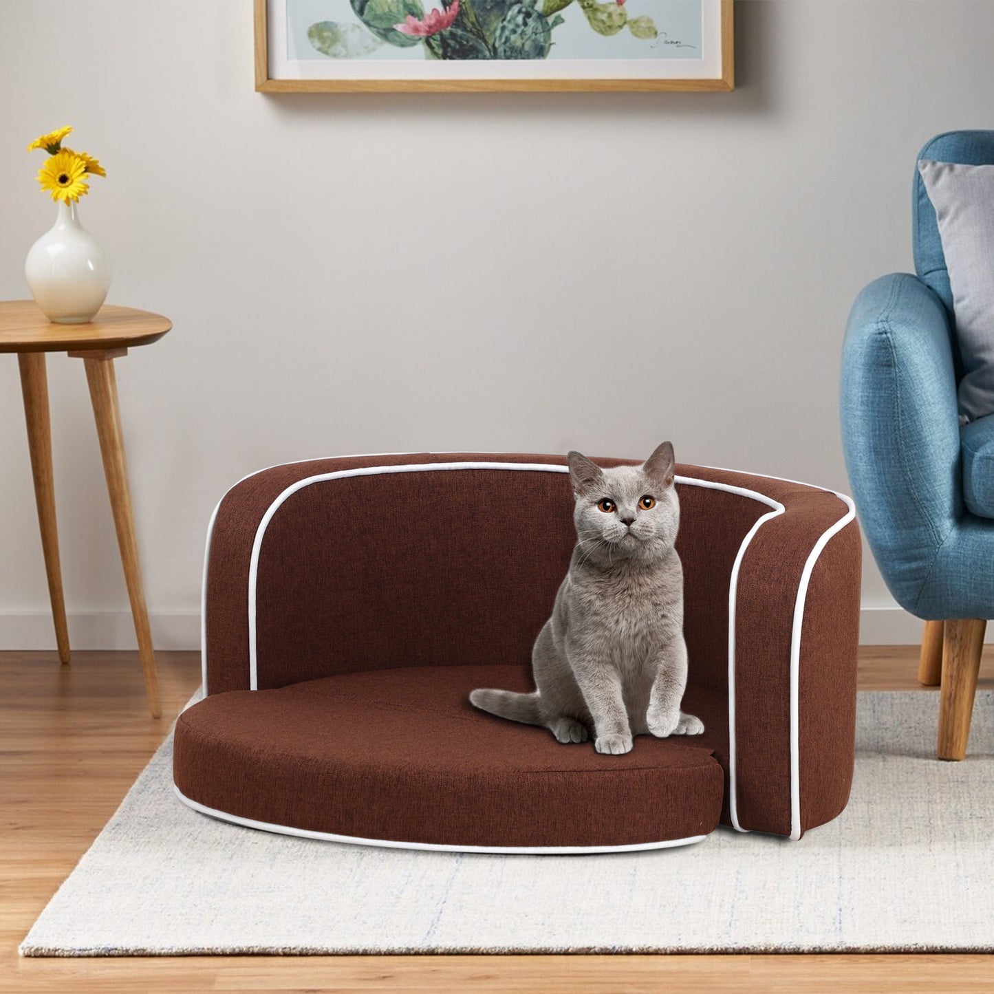 Round Pet Sofa, White Roller Lines