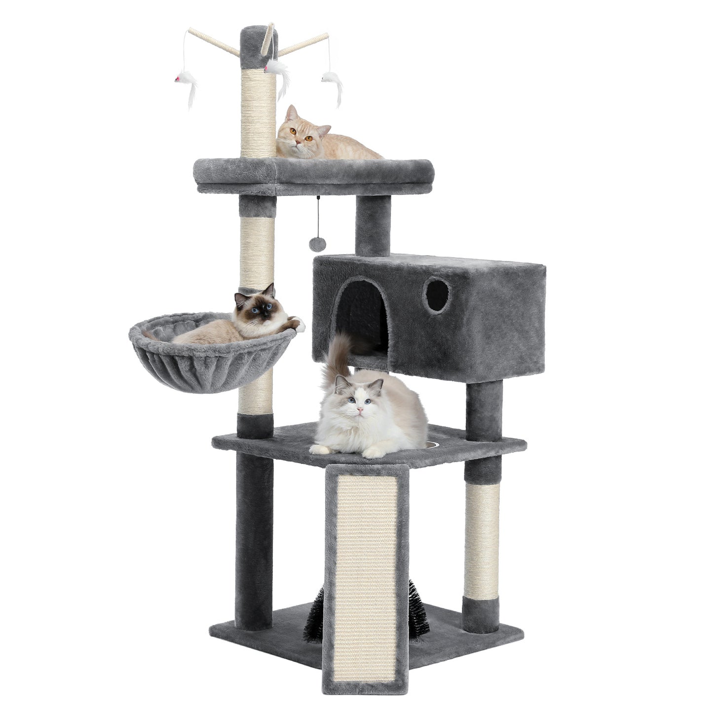 Modern Large Cat Tree with Spacious Condo, Large Top Perch, Cozy Hammock, Scratching Post, Climbing Ladder, Feeding Bowl and Cat Interactive Toy For Big and Fat Cats