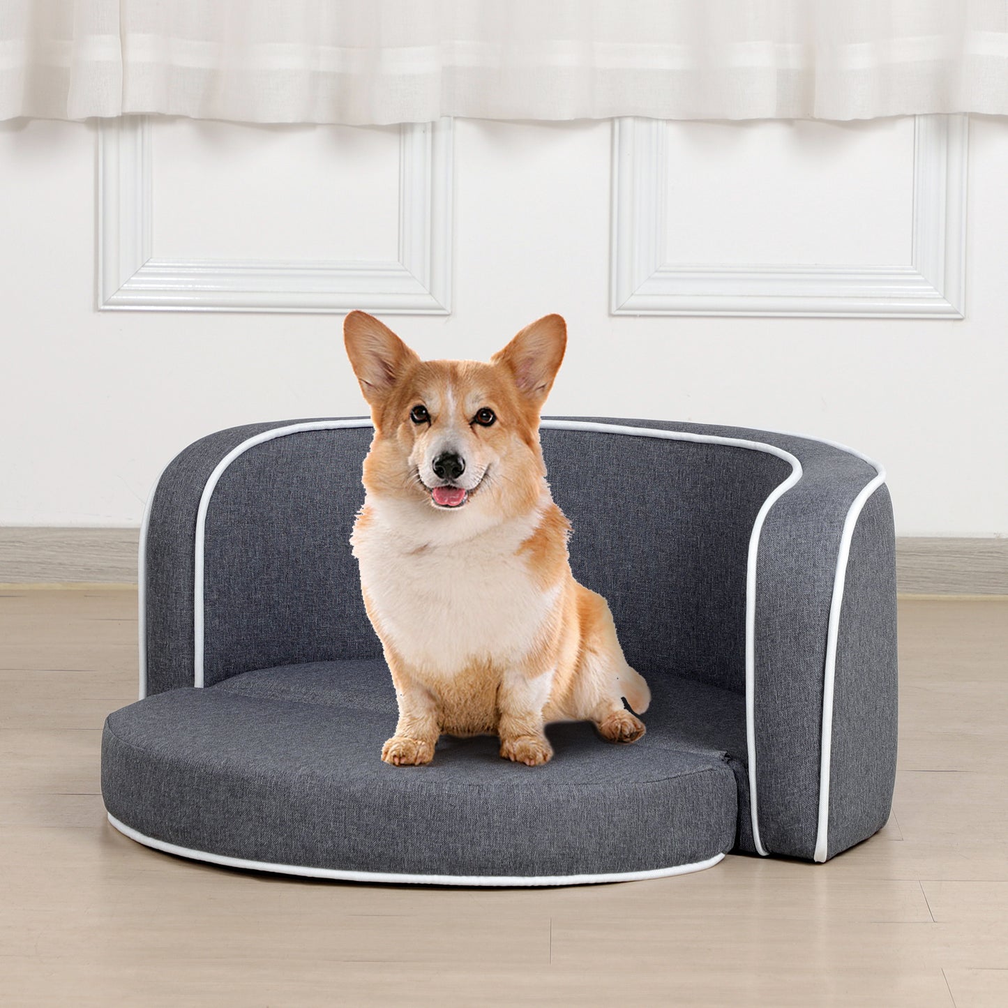 Round Pet Sofa, White Roller Lines