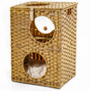 Rattan Cat Litter, Cat Bed with Rattan Ball and Cushion, Brown