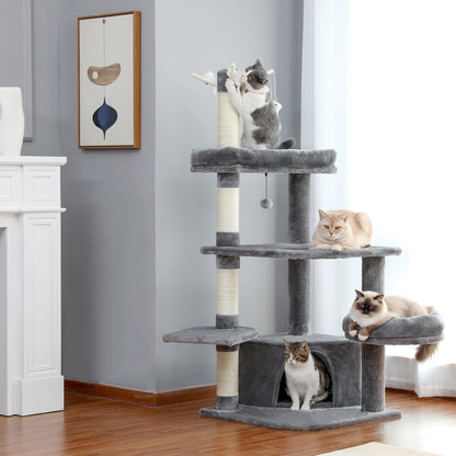 Multi-Functional Large Cat Tree with Super Large Condo, Spacious Top Perch, Sisal Scratching Post and Cat Interactive Toy For Big and Fat Cats