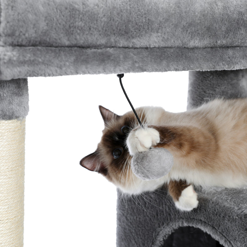 Modern Large Cat Tree with Spacious Condo, Large Top Perch, Cozy Hammock, Scratching Post, Climbing Ladder, Feeding Bowl and Cat Interactive Toy For Big and Fat Cats