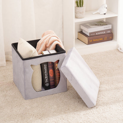 Velvet Folding Pet Ottoman, Footrest Stool with Cat Bed