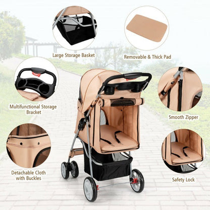 Foldable 4-Wheel Pet Stroller with Storage Basket