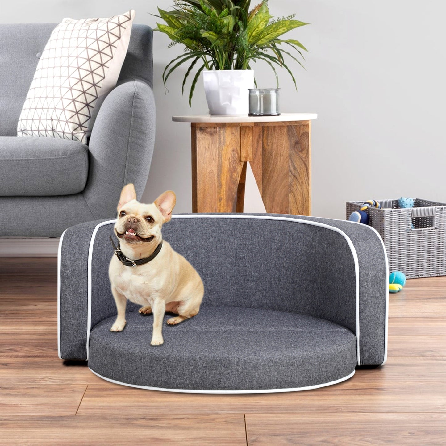 Round Pet Sofa, White Roller Lines